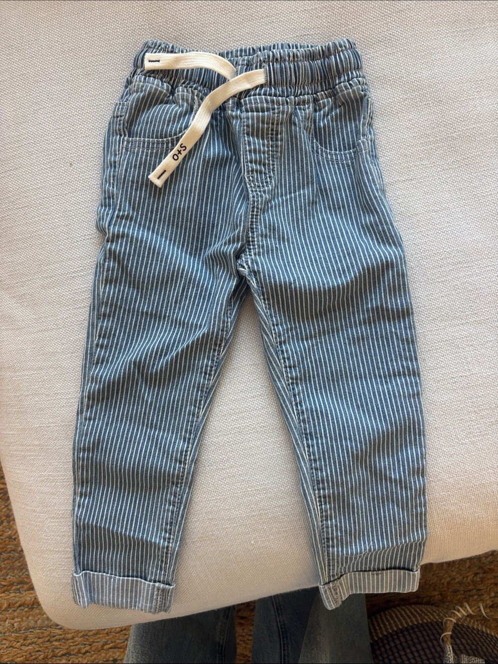 Denim Blue Pinstripe Drawstring Pants